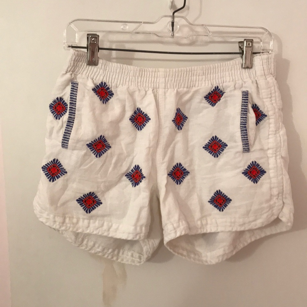 J Crew White shorts with blue and red pattern